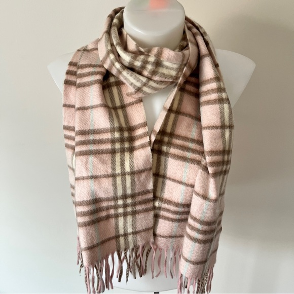 Burberry Scarf Cashmere Nova Check Print Fringe Trim Soft in Pink Classic Plaid - Picture 4 of 12